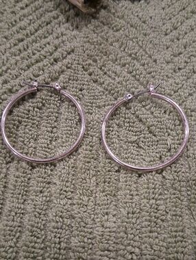 Classic Silvertone Hoop Earrings Pierced